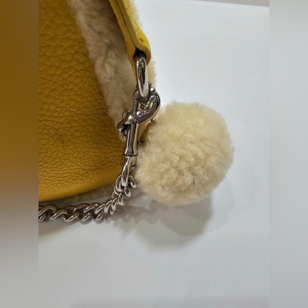 NWT Coach Yellow Pebbled Leather Mini Wristlet with Shearling Accents - Picture 10 of 10
